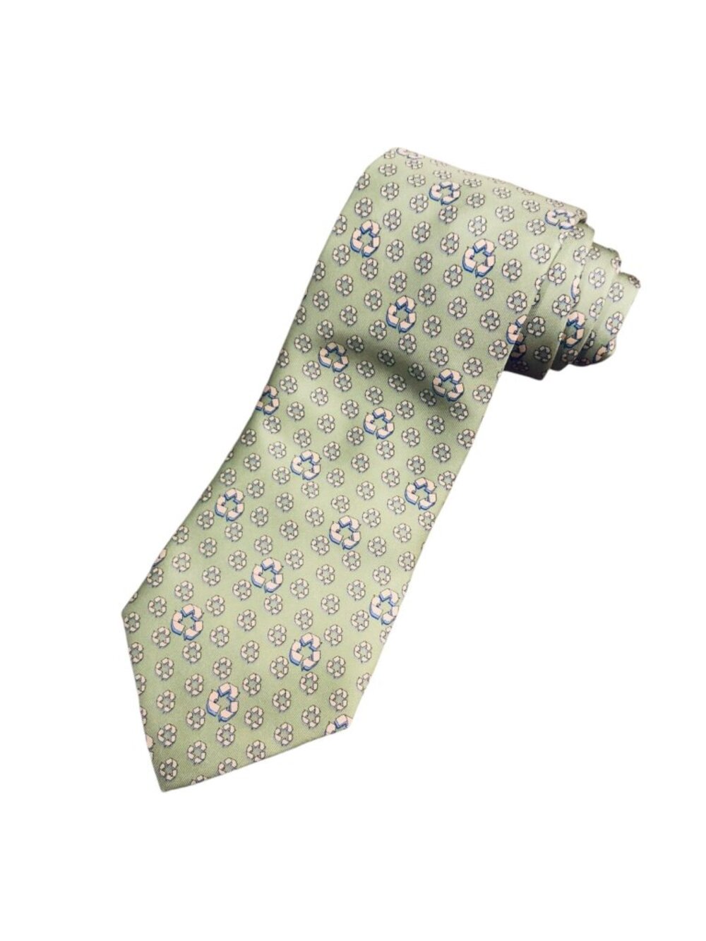 Recycling Symbol Mens Tie by NHC Pale Green Blue Silk Imported Fabric